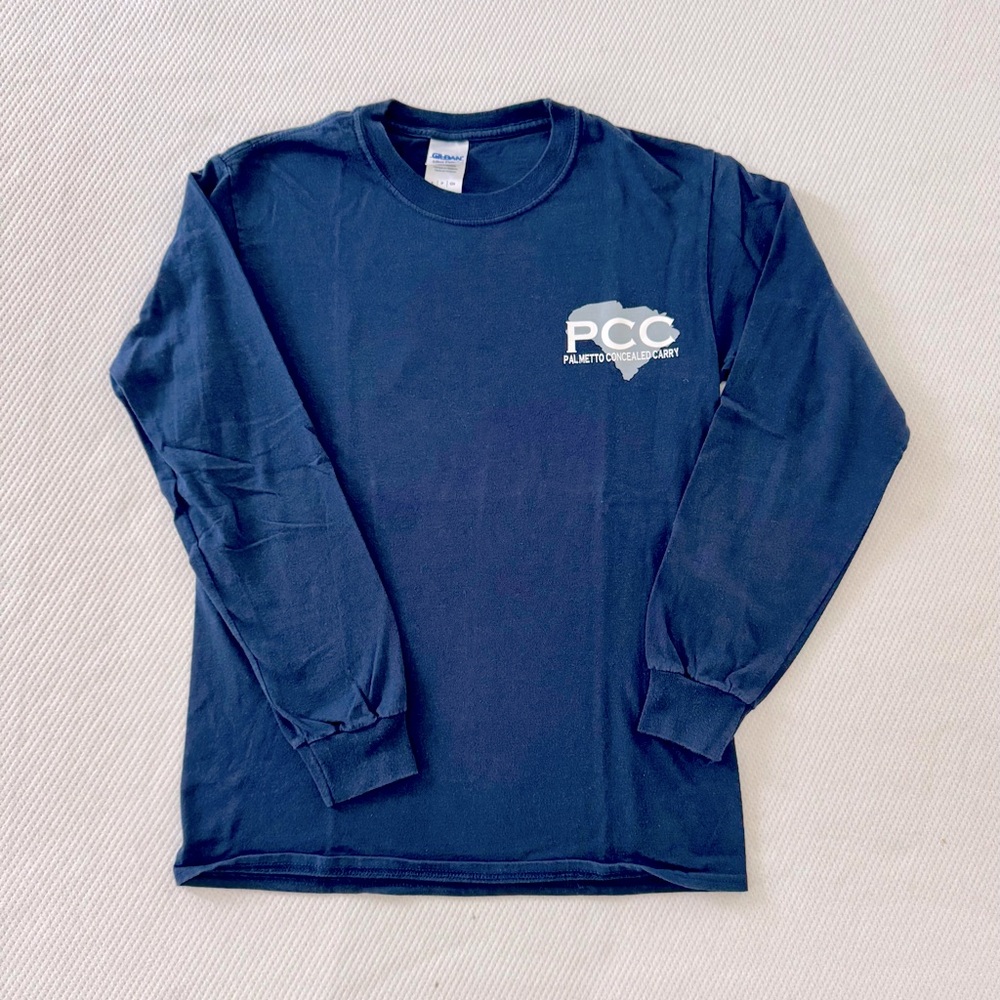 Gildan brand Palmetto State Armory cotton navy blue long sleeve T-shirt.